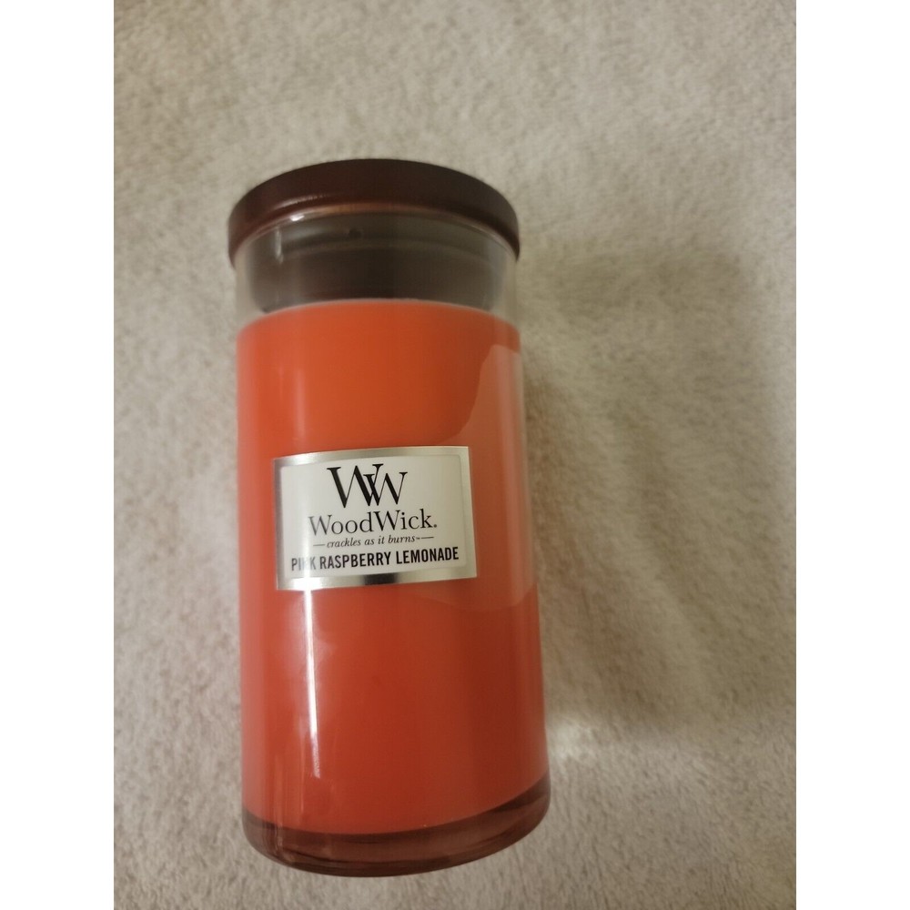 Woodwick Candle Pink Raspberry Lemonade Scent 18.6 oz Candle with Wood Lid